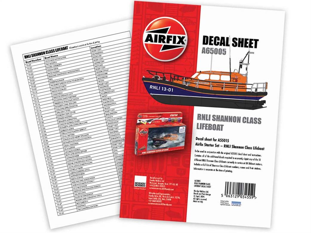 Airfix 1/72 A65005 RNLI Shannon Class Lifeboat Decal Sheet