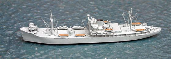 A 1/1250 scale metal model of USS Griffin AS13 submarine tender in 1943. The model is in overall grey.USS Griffin was a C3-cargo vessel ex-Momacpenn aquired for the US Navy in late 1940