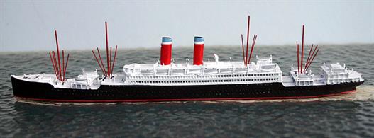 A 1/1250 scale metal model of SS America a United States Lines transatlantic liner in 1923.Amaerica was built in 1905 at Harland &amp; Wolff Belfast for Hamburg America Line. As Amerika she was the largest liner in the world. During WW1 she became a US troop transport then a re-patriation ship becoming a liner again in 1923.