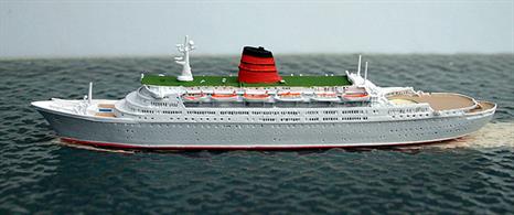 A 1/1250 scale metal model of Vistafjord in Cunard livery but with the NAL grey hull.