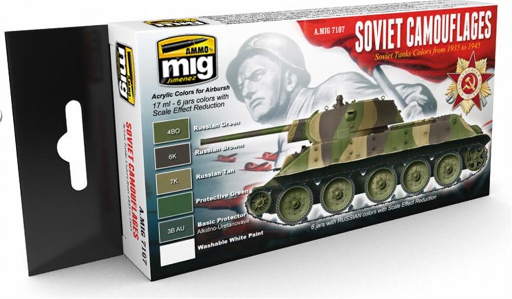 Ammo of Mig Jimenez  A.MIG-7107 Soviet Tanks Camouflage Set 6 17ml  Jars Of Acrylic Paint