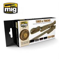 MIG Productions 7105 Tyres and Track ColoursSet of accurate colours for painting rubber tyres and rusty and dusty tracks6 Jars - 17ml