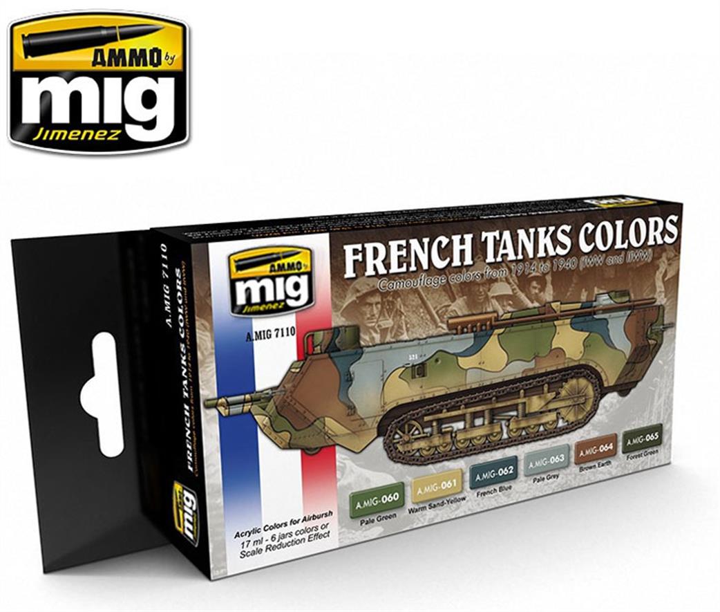 Ammo of Mig Jimenez  A.MIG-7110 WW1 & WW2 French Camouflage Colours paint set