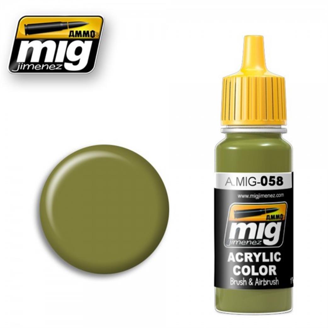 Ammo of Mig Jimenez  A.MIG-058 058 Light Green Khaki Acrylic Paint