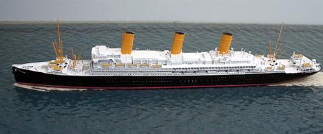 A 1/1250 scale metal model of the Vaterland of 1914 by CM Miniaturen. Vaterland was the second of the three Imperator class large liners built for Hamburg America line. During WW1 she was laid up in the USA but when the US joined the Allies she was requisitioned to become the American troopship Leviathan.