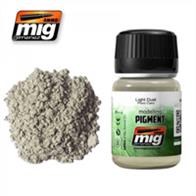 MIG Productions 3002 Weathering Pigment - Light DustWeathering Pigment 35ml Jar. Suitable for concrete, walls, floors etc.High Quality pigment, superfine and made from natural products for exclusive use in modelling. This colour is especially designed to make effects to your models using the techniques that Mig Jimenez created more than a decade ago