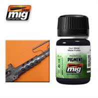 MIG Productions 3009 Weathering Pigment - GunmetalWeathering Pigment 35ml Jar. Suitable for guns, tracks, metal partsHigh Quality pigment, superfine and made from natural products for exclusive use in modelling. This colour is especially designed to make effects to your models using the techniques that Mig Jimenez created more than a decade ago