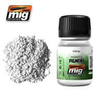 MIG Productions 3016 Weathering Pigment - WhiteWeathering Pigment 35ml Jar. A  colour used to create ash or snow effects.High Quality pigment, superfine and made from natural products for exclusive use in modelling. This colour is especially designed to make effects to your models using the techniques that Mig Jimenez created more than a decade ago