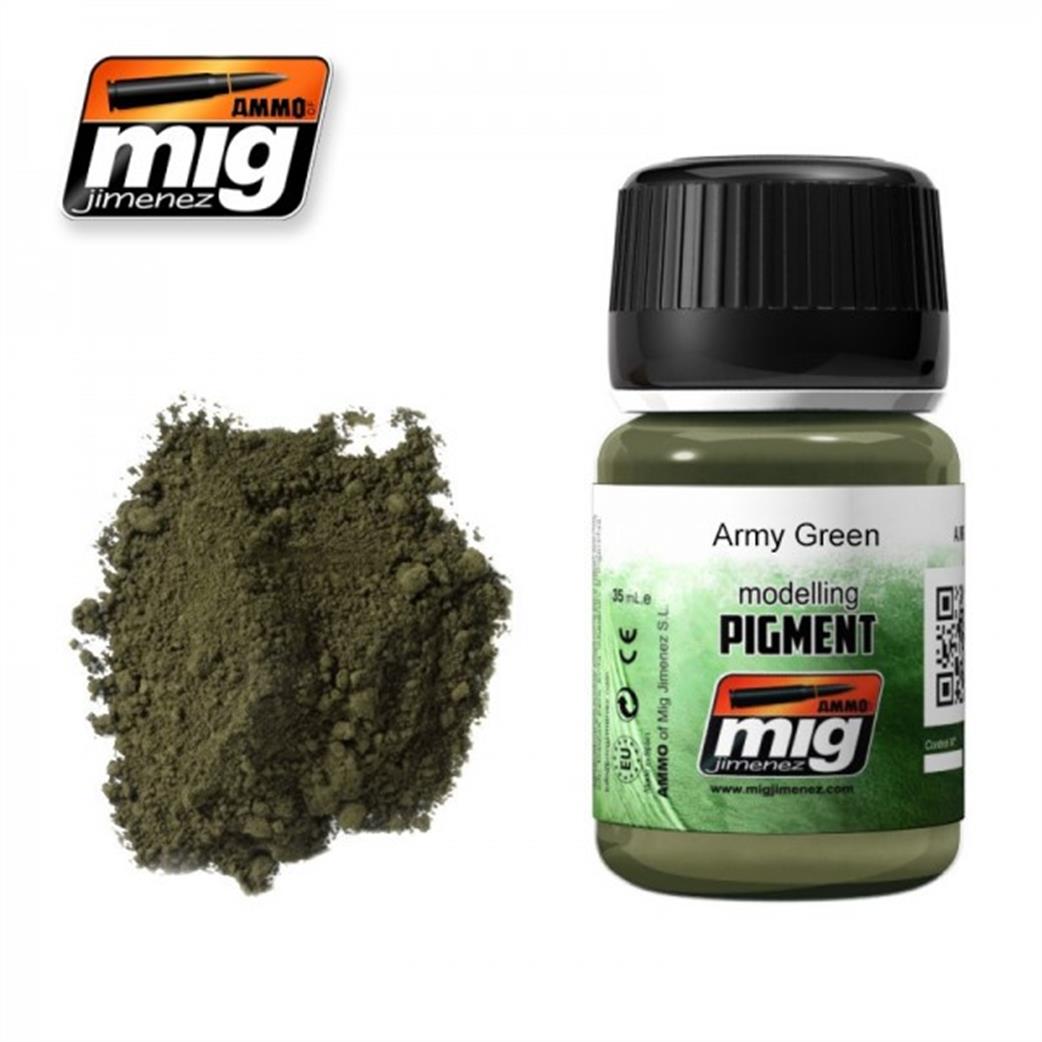 Ammo of Mig Jimenez  A.MIG-3019 Army Green Weathering Pigment 35ml Jar