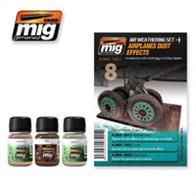 MIG Productions 7421 Aircraft Dust Effects Air Weathering SetSet for  for adding dirt and dust to aircraftSet with 2 pigment jars and a jar of enamel - 3 x 35ml