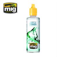 MIG Productions 2000 Acrylic Thinner60ml bottleWater based thinner specifically designed for use with Ammo acrylics  but is compatible with other acrylic brands.Non toxic and odourless