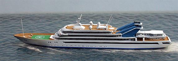 A 1/1250 scale waterline metal model of MY Prince Abdul Aziz a mega yacht modelled by Albatros (AL279) as she was in 2012.