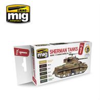 MIG Productions 7169 Sherman Tanks Vol 1 (WW2 Commonwealth) Weathering SetSet of accurate colours for painting Sherman tanks operated by Commonwealth forces in WW26 Jars - 17mlWith this set modellers can paint vehicles without complex mixtures or hours of research.All products are acrylic and are formulated for maximum performance both with brush or airbrush and the Scale Effect Reduction allowing users to apply the correct colour to their model. Water soluble, oderless and non-toxic. Shake well before use. We recommend MIG-2000 Acrylic Thinner for correct thinning. Dries completely in 24 hours.
