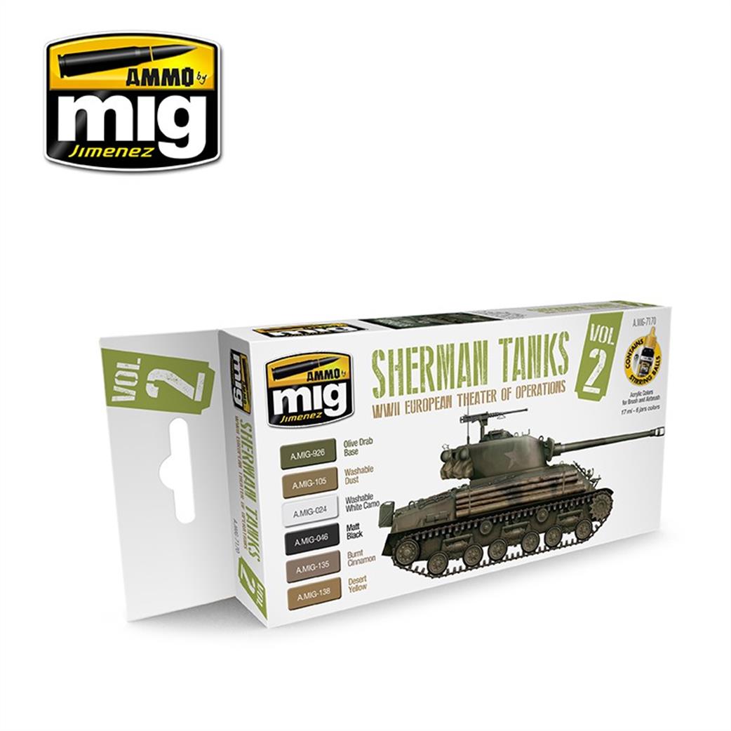 Ammo of Mig Jimenez  A.MIG-7170 Sherman Tanks Vol 2 Weathering Paint Set