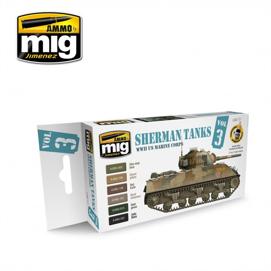 Ammo of Mig Jimenez  A.MIG-7171 Sherman Tanks Vol 3 Weathering Set