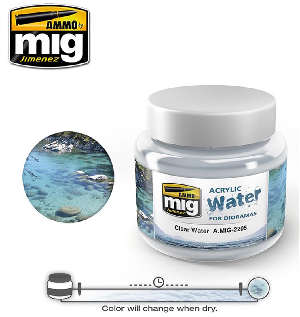 Ammo of Mig Jimenez  A.MIG-2205 Acrylic Clear Water 250ml Pot