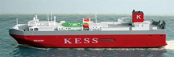 A 1/1250 scale waterline metal model of Seine Highway a car transporter operating around Europe. Currently Seine Highway IMO 9316311 is in Bremerhaven.The Seine Highway model is handmade in Germany by Rhenania Junior RJ190B who also models sisterships Elbe Highway and Baltic Ace.