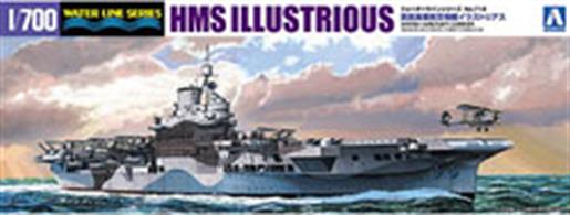 Aoshima 05104 1/700 Scale HMS Illustrious Aircraft CarrierDetailed waterline model of HMS Illustrious Aircraft CarrierGlue and paints are required 