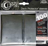 The Eclipse PRO-Matte Deck Protector sleeves completely hides card backs with an added layer of opaque material. As a part of the PRO-Matte line, the Eclipse sleeves uses matte clear material to show the card face while minimizing glare and offering a unique, smooth and professional shuffling experience. Each pack comes with 100 sleeves. Note: These new Eclipse sleeves has a slight color change from the original 80-count pack version, and the manufacturer recommends not mixing the 80-count and the 100-count packages.PRO-Matte Eclipse Jet Black Deck Protector sleeves in an 100-count packSized to fit standard (Magic) size gaming cardsInner layer makes the colored sleeve back completely opaqueMatte clear front minimizes glare for easy reading and better on-camera presentationArchival-safe, polypropylene materials with unique formulation providing a smooth, professional shuffle