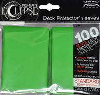 The Eclipse PRO-Matte Deck Protector sleeves completely hides card backs with an added layer of opaque material. As a part of the PRO-Matte line, the Eclipse sleeves uses matte clear material to show the card face while minimizing glare and offering a unique, smooth and professional shuffling experience. Each pack comes with 100 sleeves. Note: These new Eclipse sleeves has a slight color change from the original 80-count pack version, and the manufacturer recommends not mixing the 80-count and the 100-count packages.PRO-Matte Eclipse Lime Green Deck Protector sleeves in an 100-count packSized to fit standard (Magic) size gaming cardsInner layer makes the colored sleeve back completely opaqueMatte clear front minimizes glare for easy reading and better on-camera presentationArchival-safe, polypropylene materials with unique formulation providing a smooth, professional shuffle