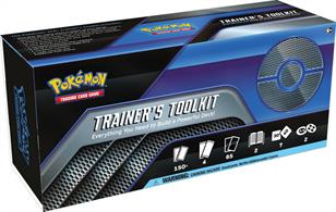 Trainers toolkit contains:Over 50 cards to help build a deck including trainer cards and 2 * Crobat VOver 100 energy4 * Pokémon boosters65 * Deck protectors1 * Deck builders guide1 * Rulebook7 * Tournament legal dice2 * Condition markers