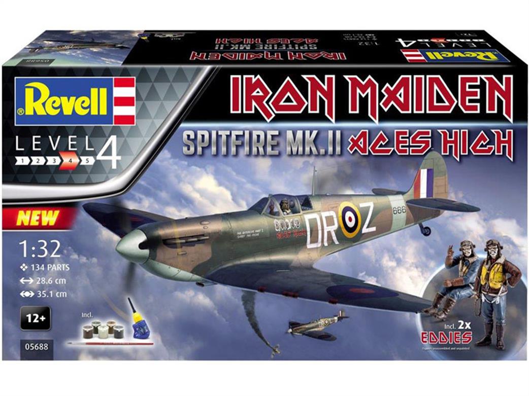 Revell 1/32 05688 Spitfire MkII Iron Maiden Aces High Plastic Model Kit Gift Set