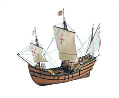 Build your model to scale 1:65 of La Pinta, caravel of the Discovery of America. The system of assembly of the model by means of false keel and frames approximates its design to the one of the real boat. The kit of the model contains high-precision laser-cut board parts; wood and birch veneer; numerous pieces in wood, metal and brass; high-quality brass photo-engraving pieces; Sails handsewn and ready to be placed; cotton threads; real-scale plane of the caravel; a support to expose the model once finished; and everything necessary to delight the modellers. Also, for the assembly of the model of La Pinta you will have a super detailed step-by-step guide. So thanks to the guide you can complete your magnificent scale replica of La Pinta. This model is aimed at every kind of naval modeling lovers.