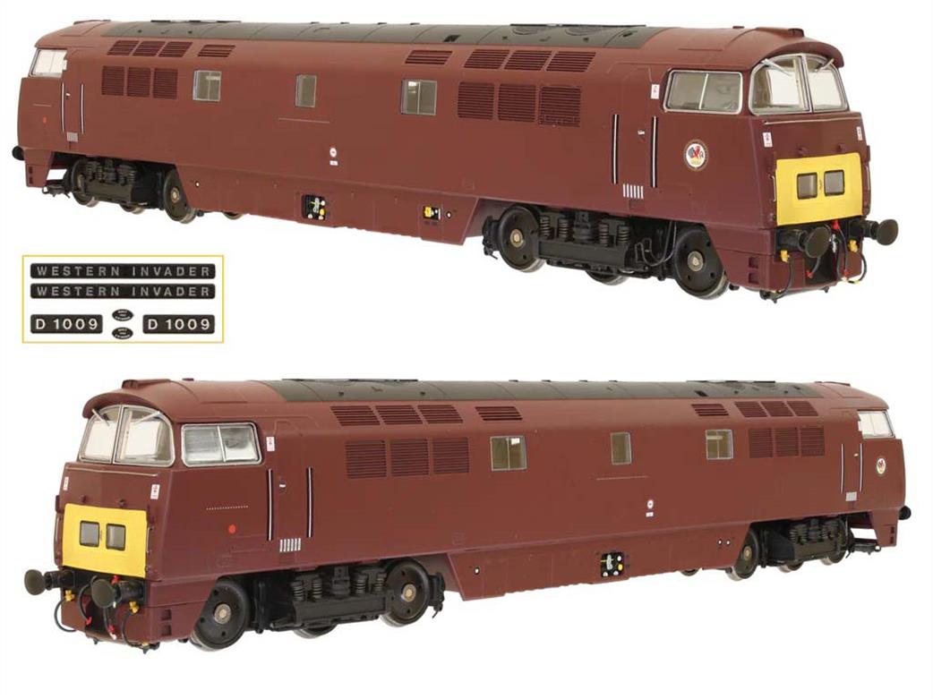 Dapol 4D-003-021S BR D1009 Western Invader Class 52 Locomotive Maroon with Small Yellow Panels DCC & Sound OO