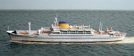 A 1/1250 scale metal model of Africa a Lloyd Triestino Italian passenger ship from 1952-76 by Mare Nostrum.Mare Nostrummake fully assembled and painted models of ships with a high level of detail and the finest paint finish. The model of Africa is 12.2cm in overall length.