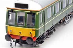 A finely detailed model of the Pressed Steel BR class 121 single car 'bubble car' diesel multiple unit trains built in 1960, with the last two still in service recently and 8 examples preserved.This model is finished as car W55027 in the later BR DMU green livery with small yellow warning panels. DCC and Sound Fitted.