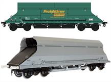 Detailed model of the Freightliner Heavy Haul HIA limestone hopper wagons used for aggregates traffic.Model finished as wagon 369056 in Freightliner green livery.