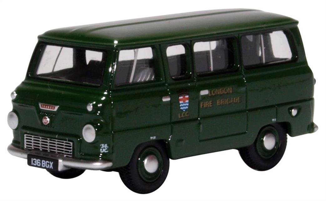 Oxford Diecast 1/76 76FDE016 Ford 400E Minibus London Fire Brigade Green