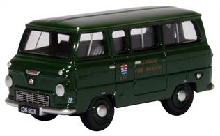Oxford Diecast 76FDE016 1/76th Ford 400E Minibus London Fire Brigade Green