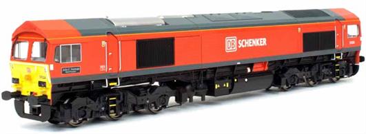 59206 was one of the first locomotives to be repainted into the DB Schenker red livery after the German rail freight company bought EWS.The class 59 locomotives were designed to the specifications of aggregate quarrying company Foster Yeoman, with a second batch being ordered for ARC. National Power also took up the option of dedicated locomotives, a batch ordering near-identical to the ARC locos, but capable of 75mph maximum speed vs the 60mph limit of the aggregate company locomotives.During the process of rail privatisation National Powers' coal traffic was sought-after business and EWS obtained the contract, taking ownership of the locomotives. Being slightly different to the standard class 66 the 59/2s have in recent years been found working alongside the Foster Yeoman and ARC/Hanson 59s from the Westbury area, where crews and fitters are familiar with the class.This Dapol model features etched grilles and separately fitted handrails, with the tooling designed carefully to model the design changes made between the three sub-classes.