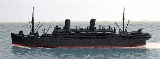 A 1/1250 scale metal model of Kotobuki Maru, ex-Conte Verde, converted to a troop transport by the Japanese in 1945 by CM Miniaturen CM-P168