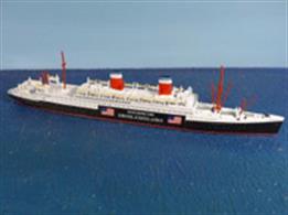 A 1/1250 scale model of Washington United States passenger ship of United States Lines by CM Miniaturen CM225. This model represents the liner in Neutrality colours from the period 1939-41.
