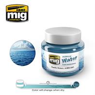 This product has been specifically formulated to realistically represent any kind of water, such as oceans, rivers, lakes, waterfalls and even icy surfaces. This reference has a color suitable to depict large bodies of water. - The translucent finish is perfect to achieve a depth effect as well as a realistic water color. - The product is thick enough to be poured onto all kinds of surfaces, even slopes. - The slow drying time makes it possible to model moving water, like waterfalls, rough seas, waves, etc. with no pressure. - It can be mixed with other products of the same range or small amounts of acrylic paint to slightly alter the color without turning opaque. - It can be diluted either with water or acrylic thinner to change the consistency.