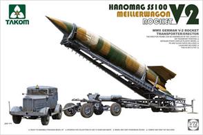 V2 rocket, meillerwagen and Hanomag SS100 1:72 scale.Launcher includedassemble in launch or transport positionPE parts. Plastic model assembly kit, requires paint and glue.
