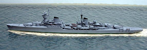 A 1/1250 scale metal model of Chapaev, a Soviet Union cruiser from 1950.
