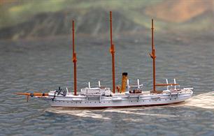 A 1/1250 scale model of the German steam yacht turned gunboat Loreley 1896-1918 by Spidernavy SN 0-14.