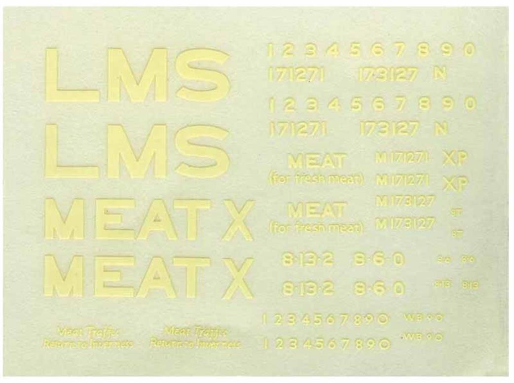 Parkside Kits O Gauge PS68 LMS Meat Van Lettering Transfers