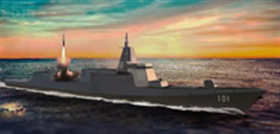A 1/1250 scale model of the new Chinese PLAN type 055 destroyer of which 8 are currently under construction and the first is expected to enter service in 2019. Albatros model number Alk514.