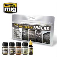 Comprehensive collection of products such as textured mud, churned earth, track colors, and washes for the most realistic tracks in all manner of wet muddy conditions. The most diverse and realistic effects of tracked vehicles slogging wet ground, accumulating the various textures of wet earth and soil. The distinct appearance of wet and worn tracks is easily recreated (A.MIG-035, A.MIG-1004, A.MIG-3009), while the variety of textures and tones is essential for tracks in wet terrain (A.MIG-1705, A.MIG-1752). The set includes 3 enamel jars 35ml, 1 pigment 35 ml, 1 acrylic jar 17ml:A.MIG-1705 WET MUDA.MIG-1752 LOOSE GROUNDA.MIG-1004 LIGHT RUST WASHA.MIG-3009 GUN METALA.MIG-0035 DARK TRACKS