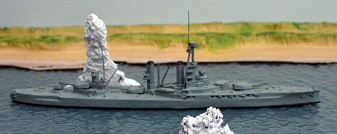 A 1/1250 scale secondhand model of HMS Iron Duke in 1939-45. This model has been modified from a Navis Iron Duke battleship model and is in very good condition, see photograph