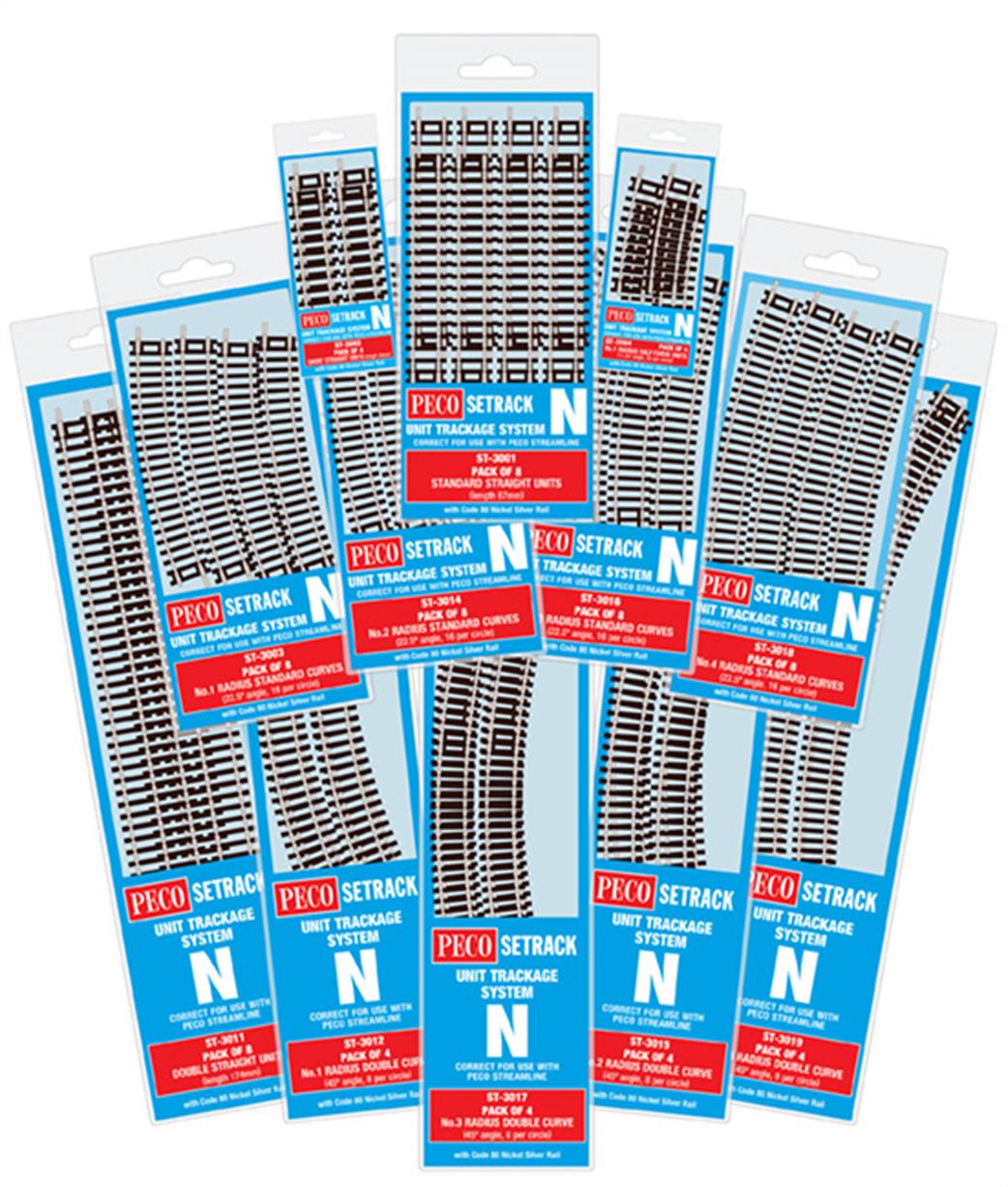 Peco N ST-3017 Pack of 4 Setrack No.3 Radius Double Curves