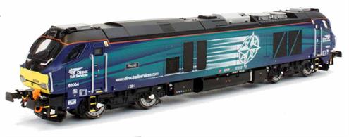 Dapol model of the DRS class 68 multi-purpose locomotives with the full co-operation of the builders, Vossloh, operator DRS and Chiltern Trains. The class 68s have been designed with both passenger and freight service in mind. We can expect to see these engines deployed on many locomotive-hauled trains in the future, adding to the Chiltern and Caledonian Sleeper trains already being worked by the 68s.Model finished in DRS compass livery.