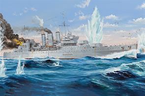 Trumpeter has extended its range of 1/350 quality plastic kits of 20th century Royal Navy warships, in this case a Kent class heavy cruiser that was to be lost off Ceylon. The model is built from 380+ parts and nicely detailed, dimensions being L: 548.5mm, W: 65.6mm, Total parts: 380+