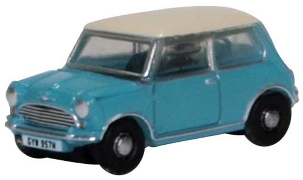 Oxford Diecast 1/148 NMN008 Mini Surf Blue/Old English White Roof