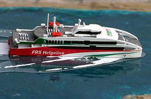 A 1/1259 scale model of Halunder Jet, a new fast ferry for 2018 running from Cuxhafen to Helgoland by Rhenania Junior Miniatures RJ267.