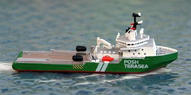 A 1/1250 scale model of Terasea Eagle an offshore support tug registered in Singapore and currently working in the Far East. The model is made by Rhenania Junior Miniaturen, RJ265.